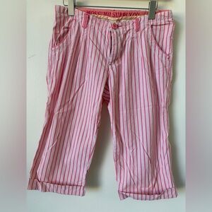 Y2K Vintage Mossimo Supply Co Capri Pants Size 16 | Low Rise Pink Stripe Whimsy